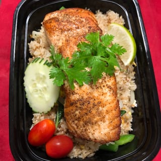 Boneless Salmon Steak basil fried rice 